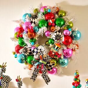 MacKenzie-Childs Confetti Christmas Wreath 28in Pop of Color Holiday Decor NEW